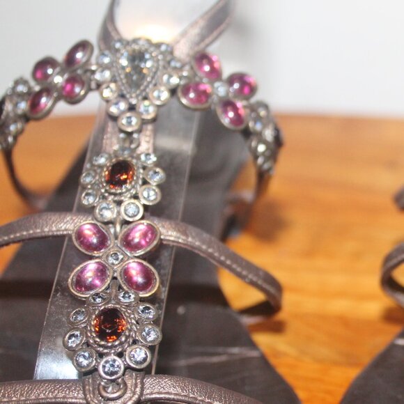 $448 Stuart Weitzman Bronze Bejeweled Gladiator Shoes Sandals 8.5 - Picture 2 of 6